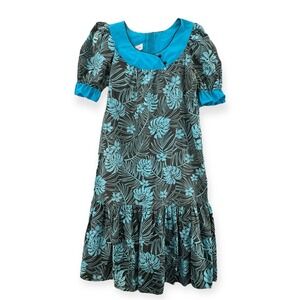 Vintage‎ Good Times Hawaiian Dress Womens Large Maxi Muumuu Floral Ruffle